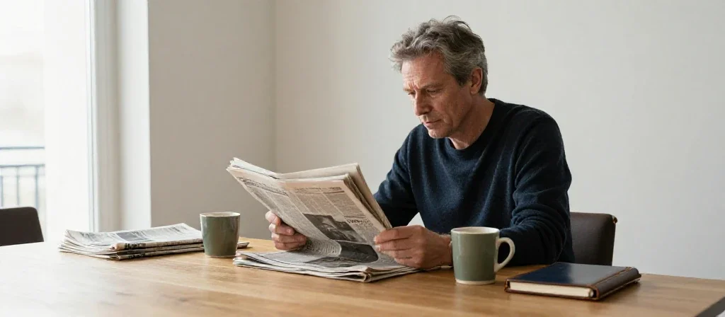 Un homme lit la presse pour s'informer sur les différentes rubriques d'actualités mondiales.